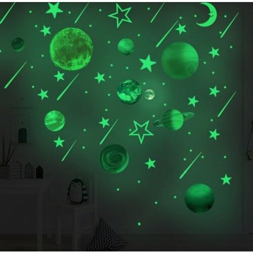 Creative Luminous Star Moon Planet Decorative Wall Stickers for Kids Children Rooms Bedroom Home Decor Living Room Wallpaper