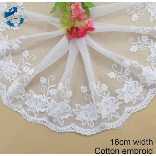 5yards 14cm width white cotton embroided lace ribbon guipure trim DIY wedding Accessories dolls lace french lace applique#2934