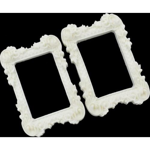 Lychee Life 2pcs White Plastic Dollhouse Miniature Photo Painting DIY Frame High quality Photo Painting Frame Home Decor Tooy