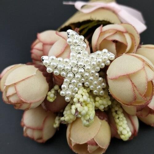 100pcs/ Silver Tone Fashion Wedding Jewelry Pins 28mm White Pearl Starfish Sea Star Ocean Aniaml Pin Brooch Buckle