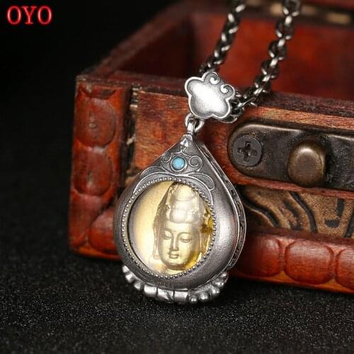 925 sterling silver mens and womens pendants Buddha statue Guanyin Bodhisattva Thai silver pendant personalized retro jewelry
