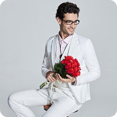 Custom Made White/Black/Grey Burgundy Wedding Suits for Men Slim Fit Groom Tuxedos 3 Pieces Best Man Blazers Jacket Classic Suit