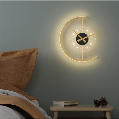Nordic Clock Wall Lamp Shape Acrylic Gold Metal Led Wall Lamp Remote Control Living Room Decor Sconce Bedroom Hallway Wall Lamp