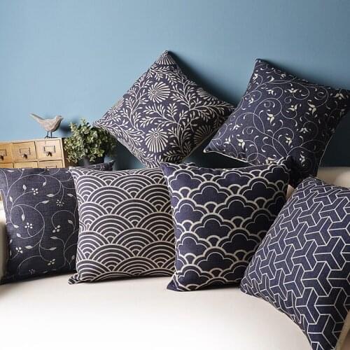 Chinese Geometry Floral Stripe Simple modern Pillow Cover Home Decorative Pillows Linen Pillow Case Office Sofa Cushion Cover