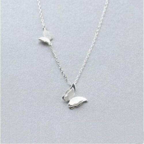 New Fashion Korean 925 Sterling Silver Jewelry Handmade Female Sweet Double Butterfly Temperament Pendant Necklaces XL063
