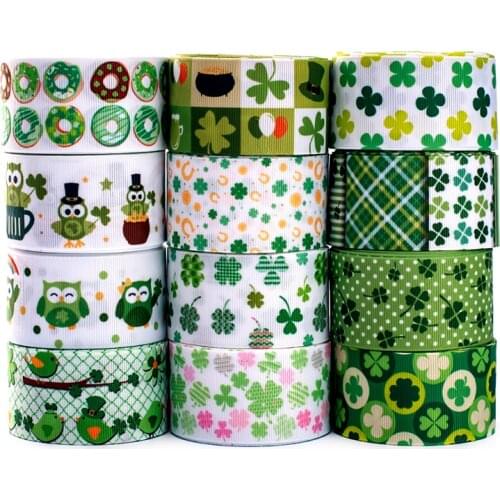 Random set 5/10/20 styles 22/25mm Saint Patricks Day pattern grosgrain ribbon, each 1yard