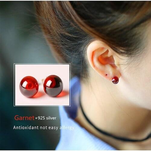 925 sterling silver earings jade earrings jewelry Emerald red garnet Chalcedony woman gem jasper Stud earring