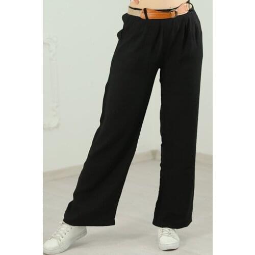 Straw Arched Pleated Pants Black-3074.222