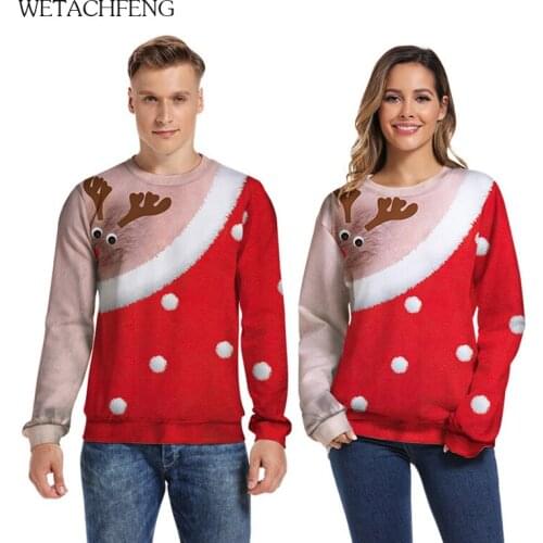 Unisex Ugly Chirstmas Sweaters Women Man Elk Fawn Print Tops Jumpers Autumn Winter Oversized Fashion Couples Xmas Sweatshirts
