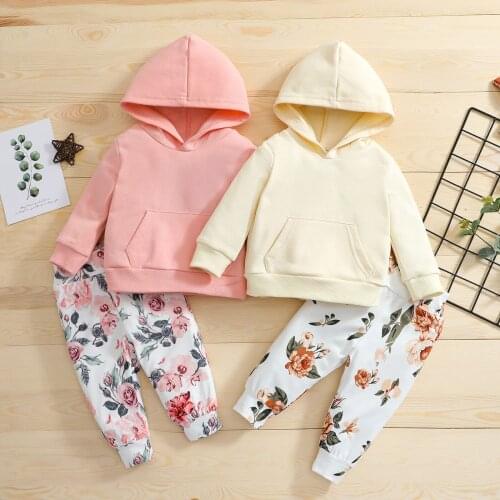0-24M Newborn Infant Baby Girls Solid Long Sleeve Hooded Tops Floral Pant Headband Outfits Clothes Set Autumn Winter Clothing