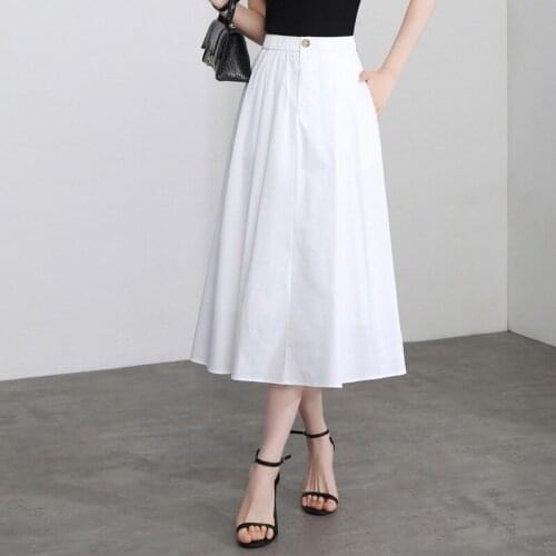 2021 Summer Women High Waisted A-line White Skirts Female Vintage Elegant Loose Casual Plus Size 4XL Mid-long Black Skirt 6673