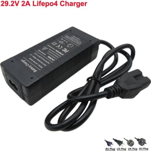 24 V Charger 29.2V 2A LiFePO4 Battery Charger RCA DC XLRM GX16 Connector For 8S 24V LFP Battery Pack