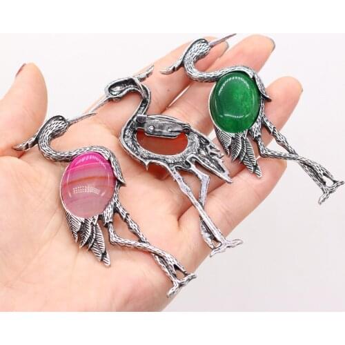 Womens Brooch Natural Stone Alloy Pendant Ostrich-Shaped For Jewelry Making DIY Necklace Bracelet Clothes Shirts Accessory