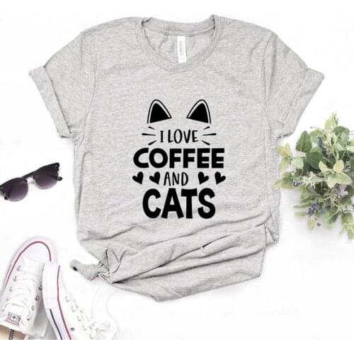 I Love Coffee And Cat Print Women tshirt Cotton Casual Funny t shirt Gift Lady Yong Girl Top Tee R580