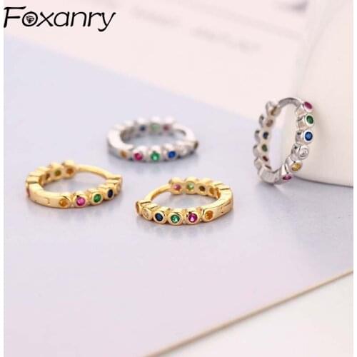 FOXANRY Prevent Allergy 925 Sterling Silver Hoop Earrings for Women Trend Elegant Simple Colorful Zircon Bride Jewelry Wholesale