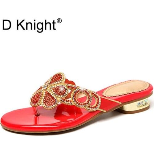 2020 New Summer Women Lady Flip Flops Fashion Rhinestone Open Toe Low Heels Slippers Shoes Woman Clip Toe Sandals Slippers Women