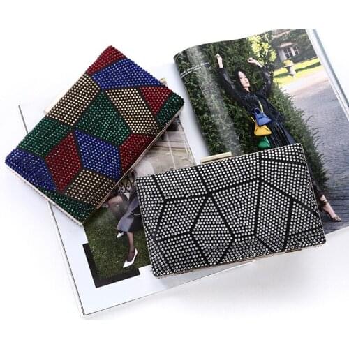 Candy Color Rhinestones Women Evening Bags Full Of Diamonds Shoulder Chain Party Handbags Metal Vintage Black Purse