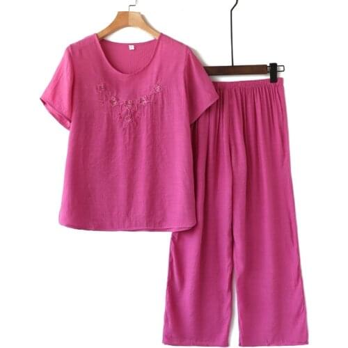 2021 Fashion Summer Comfortable Mother Pantsuit New Flower Set Woman Colorful Female Short Sleeve Casual Plus Size Set Nightie