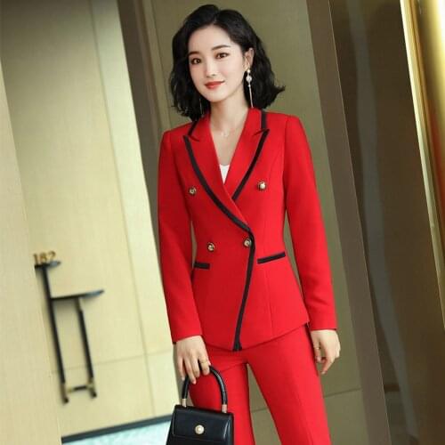 Women Formal Pant Suit For Office Work Wear Uniform Office Ladies Blazers Jacket With Trouser Pant Commuting Wind Set