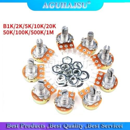 30pcs WH148 3pin 15mm B1K B2K B5K B10K B20K B50K B100K B250K B500K B1M Potentiometer 1K 2K 5K 10K 20K 50K 100K 250K 500K 1M