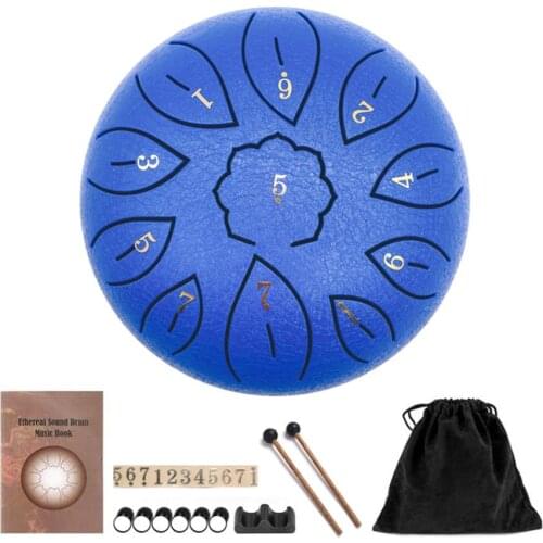 6 inch Steel Tongue Drum 11 Tune Notes Percussion Musical Instrument Hand Pan Tank Drum with Bag Drumsticks Sticker for Beginner