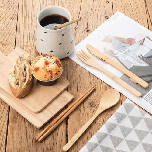 6PCS/Set Western Bamboo Tableware Portable Travel Cutlery Bag Environmental Knife Fork Spoon Home Decoration Dinnerware Set