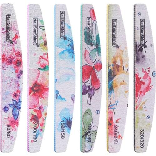 6Pcs/lot Wooden Nail Files Multi-Sand Nail Buffer For Manicure Grey Boat Thick Sandpaper Sanding File Flower Salon Tools #T22