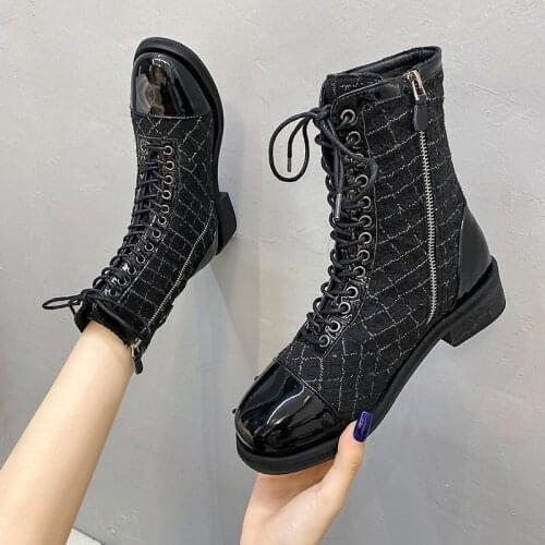 Martin Boots Womens Autumn/Winter 2020 new straps with thick and plush boots handsome black womens designer boots