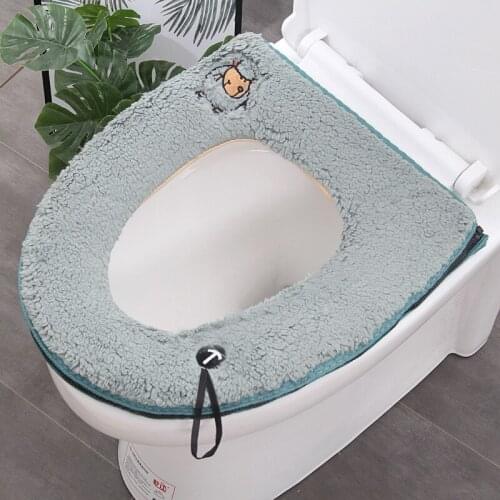 Household Toilet Seat Cover Winter Plush Toilet Cover Cushion Waterproof Toilet Mat Set Zipper with Handle Bathroom Accessories