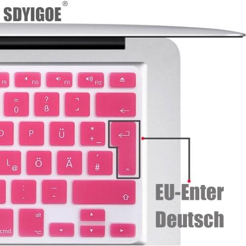 Germany layout Laptop keyboard cover for macbook air13 pro15 retina A1466 A1502 A1278 A1398 EU-Enter Silicon protective film