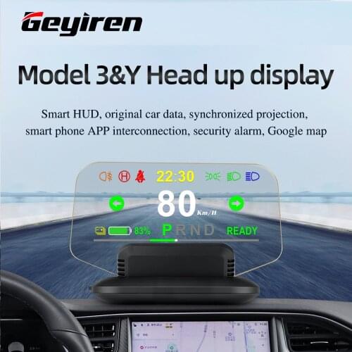 HUD T1 Head Up Display Mirror Navigation Diagnostic Tools Indicator light Clock Vehicle Speed Fog light 2021 For Tesla Model 3