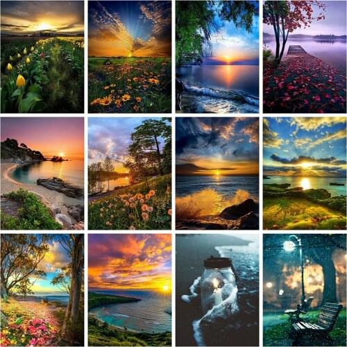 Evershine 5D DIY Diamond Painting Sunset Needlework Crafts Full Square Diamond Embroidery Scenery Cross Stitch Kit Home Decor