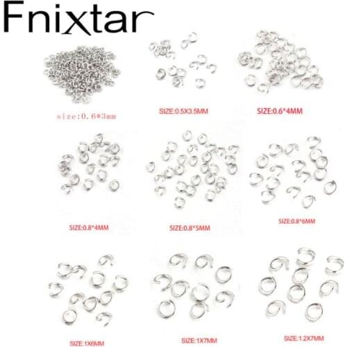 Fnixtar 100Pcs/Lot 0.6*3mm 0.5*3.5mm 0.6*4mm 0.8*4/5/6mm 1*/6/7mm 1.2*7mm Steel Color Stainless Steel Open Jump Ring DIY Finding