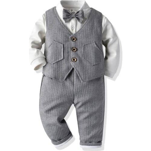 Baby Boy Clothes Set Boys Windy Vest Gentlemans Tuxedo 3 Piece Winter Boys Velvet Set 3 Packs(Shirt+Trousers+Vest)