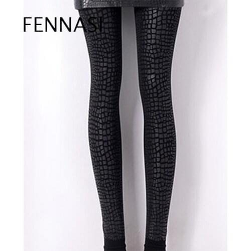 FENNASI Leisure Sexy Lady Leggings Women Imitation Crocodile Skin Black Leggings Fashion Female Slim Autumn Winter Leggings