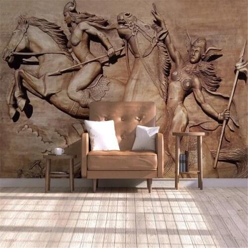 Milofi custom photo wallpaper mural 3D relief warrior horse galloping living room sofa TV decoration painting background wall