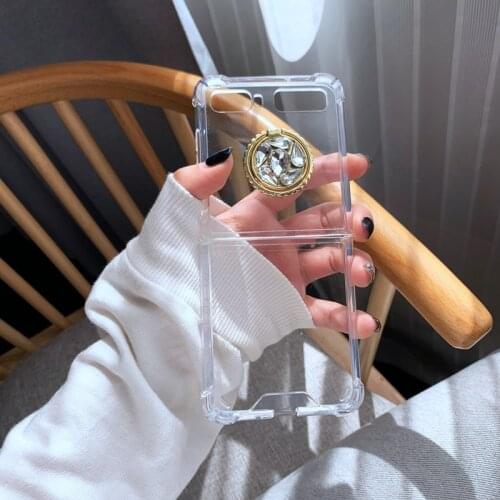 Fashion Bling Diamond Ring Grip Holder Clear Crystal Case For Samsung Galaxy Z Flip 5G 3 Flip3 Protective Shockproof Back Cover