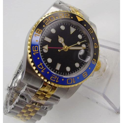 40mm Sapphire Glass Black Dial GMT Ceramic Bezel Date jubilee transparent Case back Automatic Movement Mens Watch