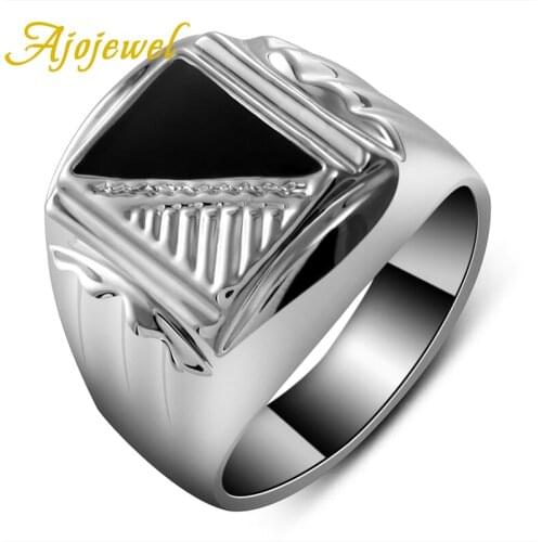 Ajojewel Size 8-11 Black Enamel Big Men Ring Fashion Cool Male Jewelry Anel
