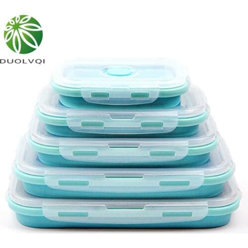 Duolvqi 3/4PCS Set Foldable Silicone Food Lunch Box Fruit Salad Storage Food Box Container Dinnerware Conveniently Lunch Box