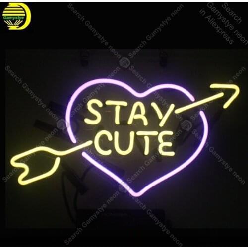 Stay Cute Neon Sign Glass Tube Heart Shape Love neon light Sign Recreation room Bedroom Iconic Sign Neon Light Decor Great GIfts