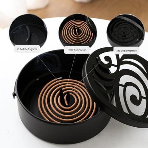 2021 New Mosquito Coil Box With Lid Handle Retro Iron Mosquito Repellent Coil Home Anti-scalding Gray Sandalwood Incense Burner
