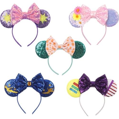 New Cute Sun Mickey Ears Bow Turban Sequined Bow Cartoon Flower Womens Day Headband Girl Party Hair Accessories
