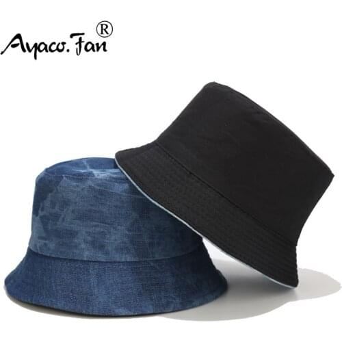 Patterned Denim Washed Bucket Hat Two Side Wear Unisex Bob Caps Hip Hop Gorros Men Women Panama Cap Beach Fishing Outdoor Sunhat