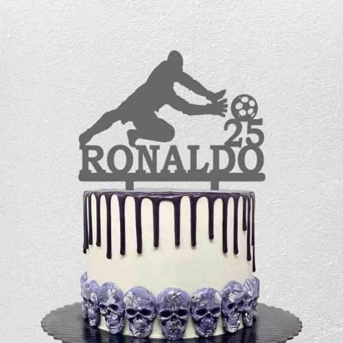 Personalized Football Cake Topper Custom Name Age Football Goalkeeper Silhouettes For Football Party Cake Decoration Topper