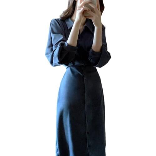 Shirt Dresses Women BA Spring Autumn Lantern Sleeve Turn-Down Collar Bandage Waist Business Wear Office Lady Elegant Vestidos