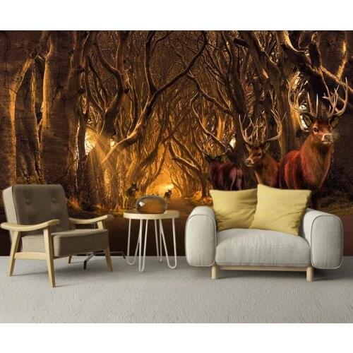 Custom large 3D mural wallpaper Nordic forest elk landscape background wall