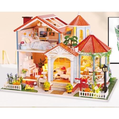 Latest Diy Cottage Building Model Wooden Toys Creative Home Furnishings European and American Villas Handmade Toy Christmas Gift