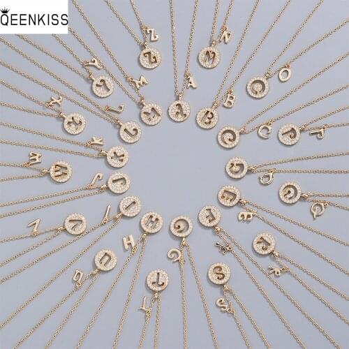 QUEENKISS NC649 Fion Jewelry Wholesale Fashion Lady Girl Birthday Wedding Round Letters AAA Zircon 18KT Gold Pendant Necklace