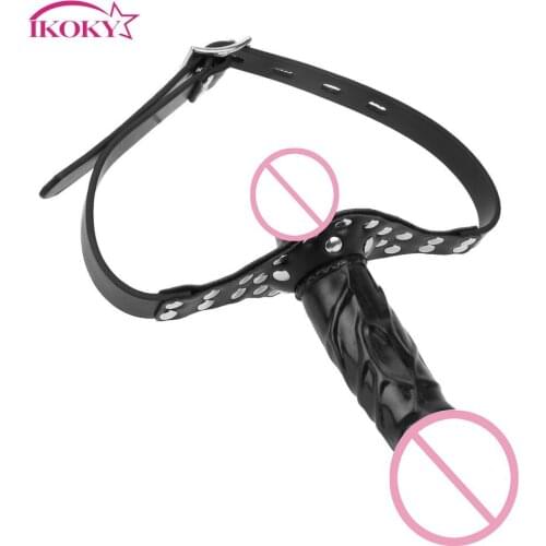 IKOKY Realistic Penis Sex Products Adult Games Double Dildos Bandage Mouth Gag Dildo Head Strap on Sex Toys for Couples